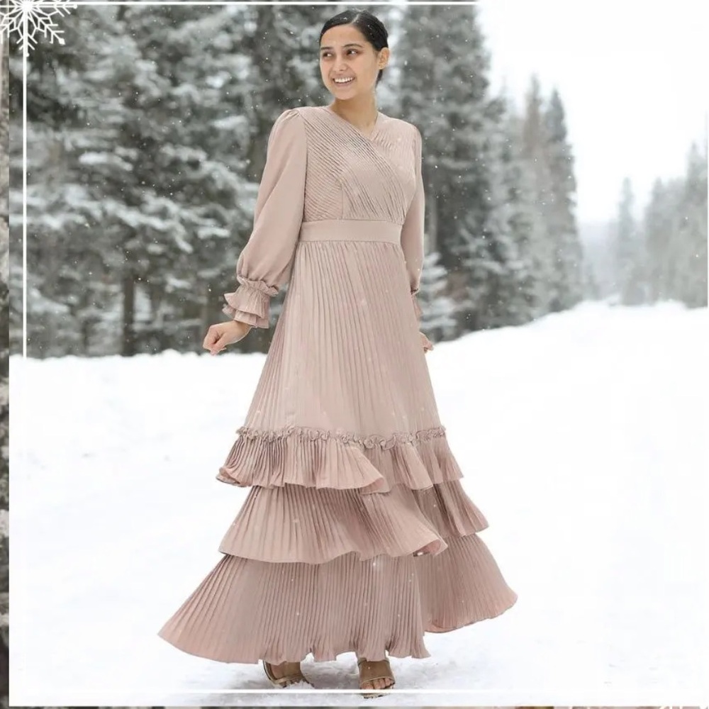 Dainty Jewells Taupe Pleated Ruffle Maxi Dress